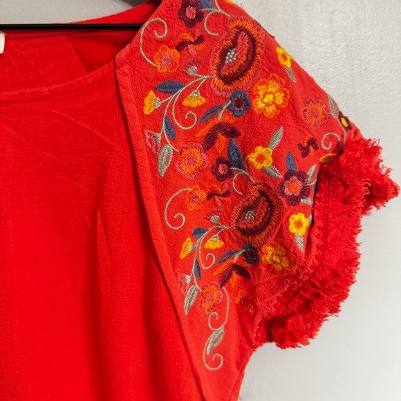 Womens UMGEE Embroidered Orange Linen Blend Tunic Top Boho style Sz M - Picture 4 of 7